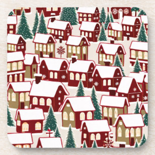 Posavasos Foto del pueblo de Navidad en árbol de Navidad