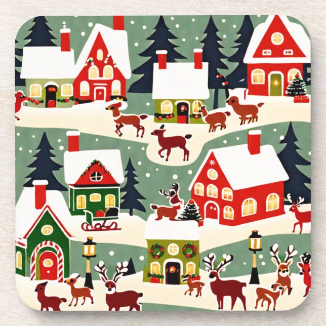 Posavasos Foto del pueblo de Navidad en árbol de Navidad (Frente)