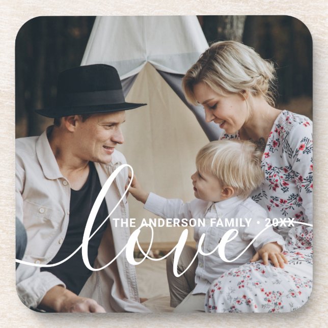 Posavasos Foto familiar de Personalizado 'Amor' con nombre p (Frente)