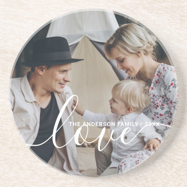Posavasos Foto familiar de Personalizado 'Amor' con nombre p (Frente)
