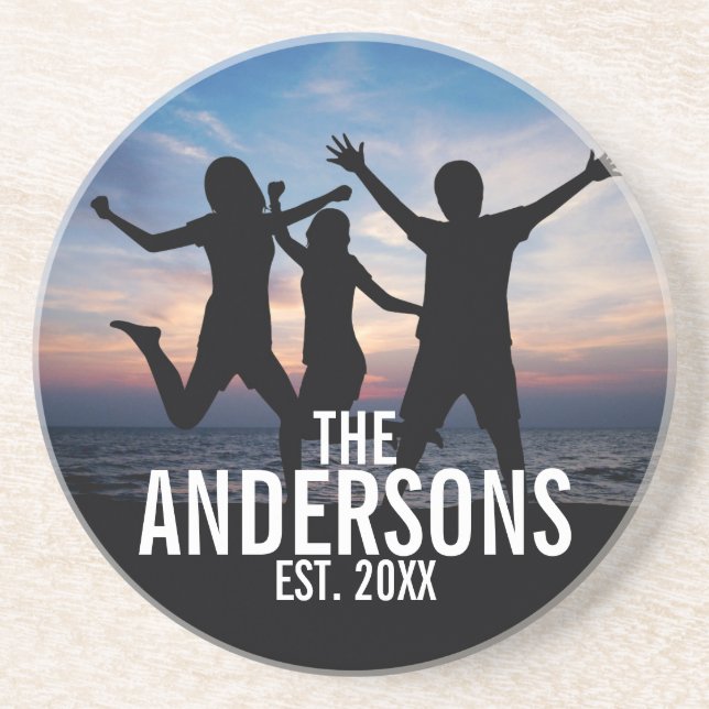 Posavasos Foto familiar personalizada con nombre familiar (Frente)