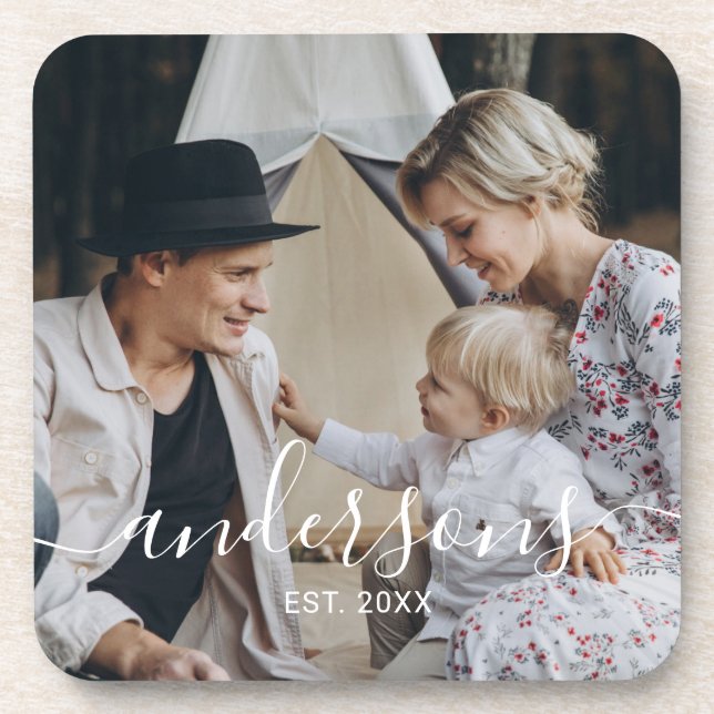 Posavasos Foto personalizada con apellido y año de fundación (Frente)