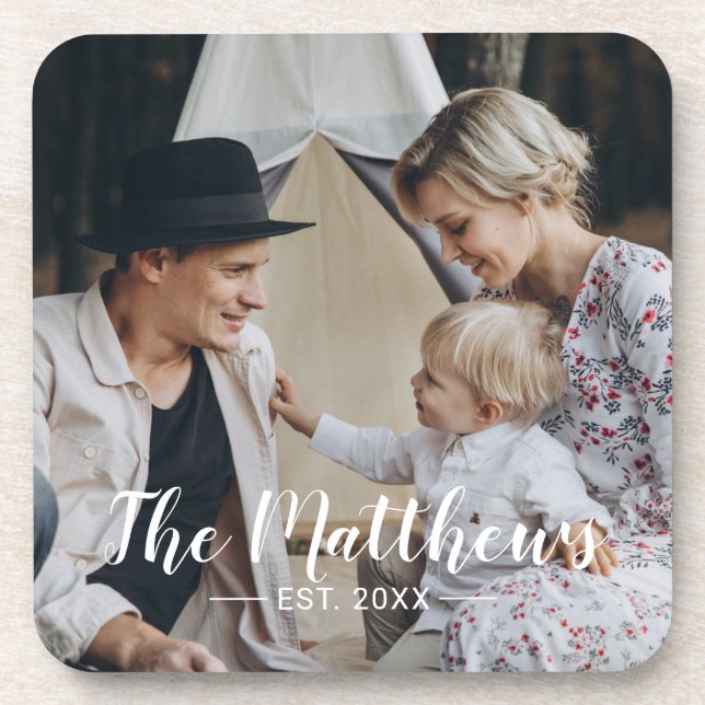 Posavasos Foto personalizada con apellido y año de fundación (Frente)