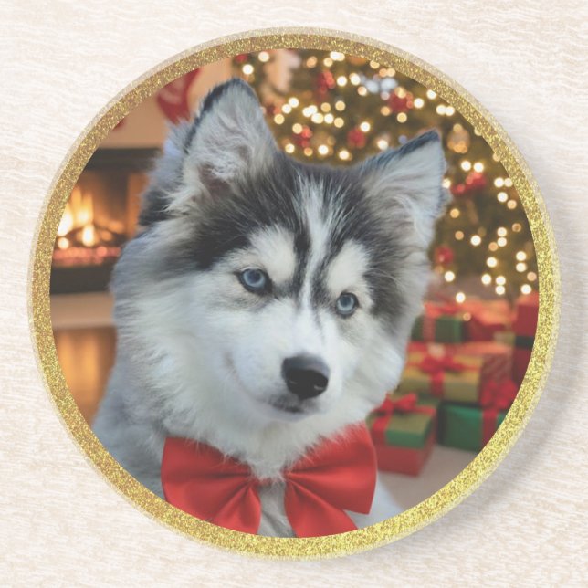 Posavasos Foto personalizada de mascota "Amor" con brillo do (Frente)