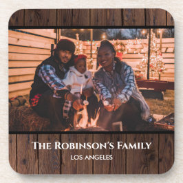 Posavasos Foto personalizada en textura rústica de madera os