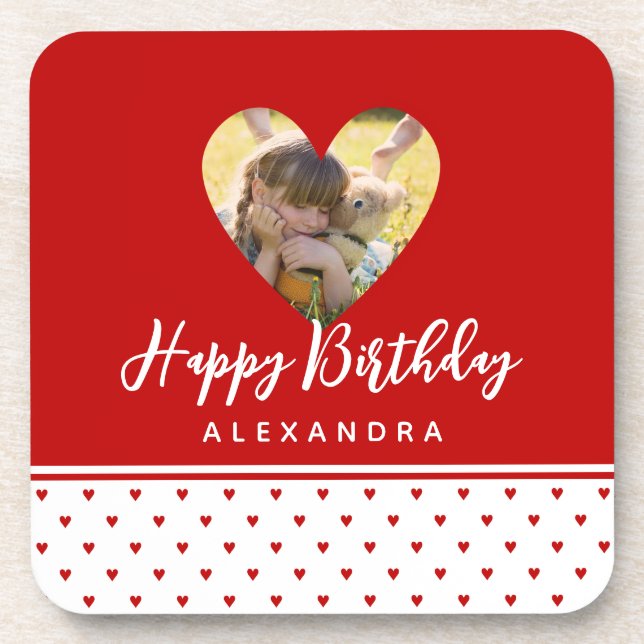 Posavasos Foto personalizada Red Heart Frame Moderno Cumplea (Frente)