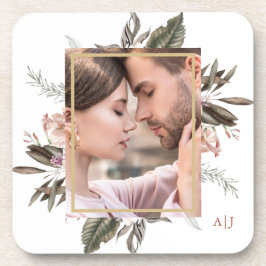 Posavasos Foto simple enmarcada botánicamente con monograma