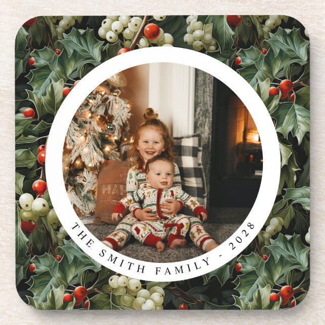 Posavasos Foto tradicional de vacaciones de Holly Verde (Frente)