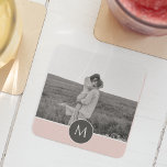 Posavasos Foto y nombre personalizado minimalista de color r<br><div class="desc">Foto y nombre personalizado minimalista de color rosa pastel</div>