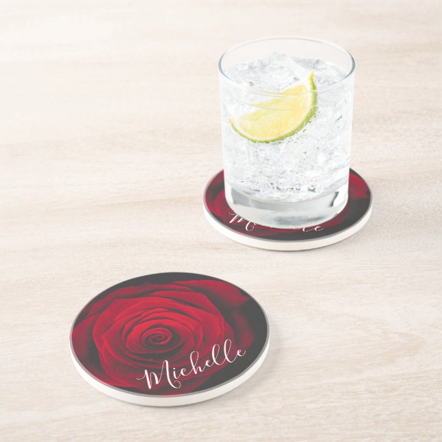 Posavasos Fotografía de la cosecha de rosa rojo monograma pe (Lado)