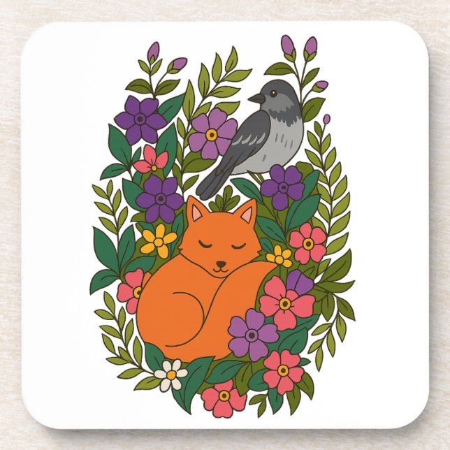 Posavasos Fox, paloma y flores (Frente)