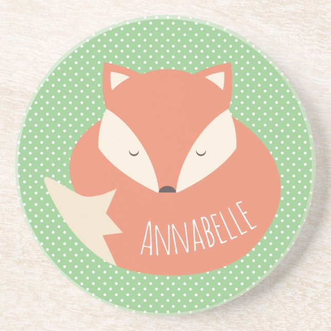 Posavasos Fox y Punto de Polka Cute Personalizados (Frente)