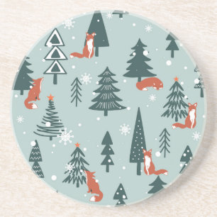 Posavasos Foxes, abetos, invierno, patrón colorido