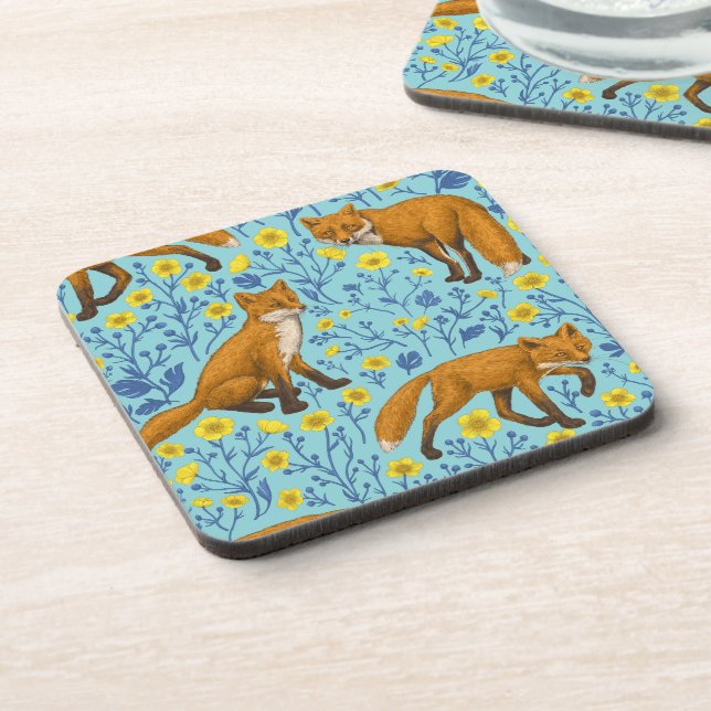 Posavasos Foxes y mariposas en azul de la piscina (Lado Izquierdo)