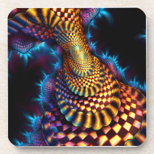 Posavasos Fractal de Mandelbrot de cuadros rojos y dorados