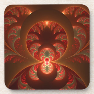 Posavasos Fractal moderno abstracto luminoso naranja rojo