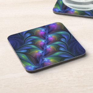 Posavasos Fractal verde rosa azul luminoso colorido abstract