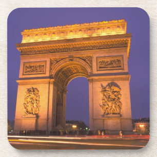 Posavasos Francia, París, Arco de Triunfo al anochecer.