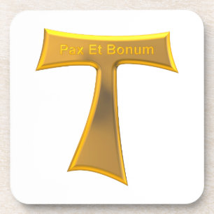 Posavasos Franciscan Tau Cross Pax Et Bonum Gold Metallic