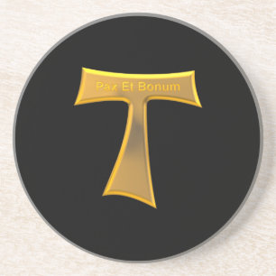 Posavasos Franciscan Tau Cross Pax Et Bonum Gold Metallic