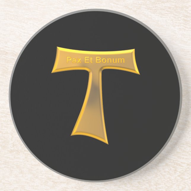 Posavasos Franciscan Tau Cross Pax Et Bonum Gold Metallic (Frente)
