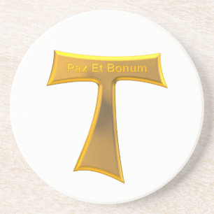 Posavasos Franciscan Tau Cross Pax Et Bonum Gold Metallic