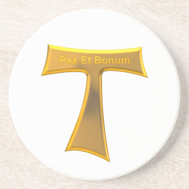 Posavasos Franciscan Tau Cross Pax Et Bonum Gold Metallic (Frente)