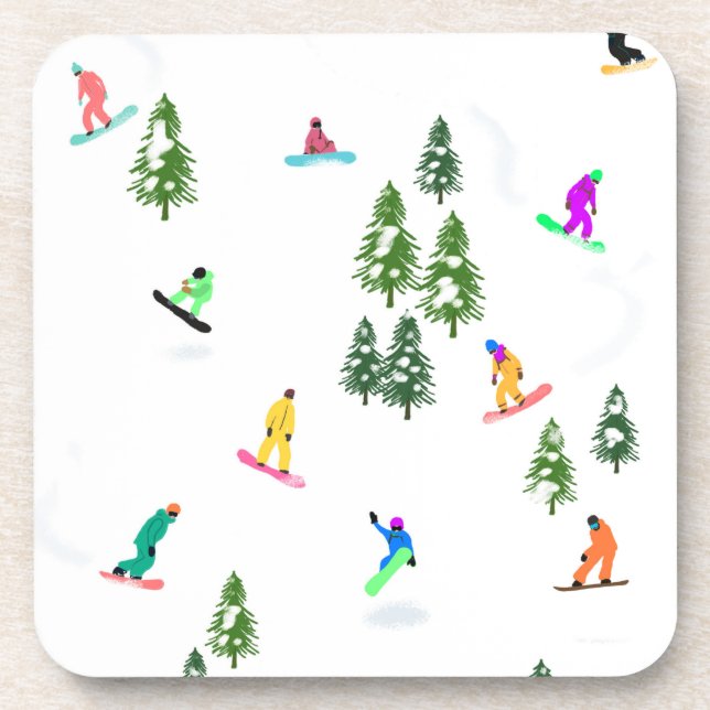 Posavasos Freeride Snowboarder Ilustracion Snowboarding (Frente)