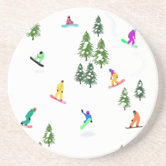 Posavasos Freeride Snowboarder Ilustracion Snowboarding (Frente)