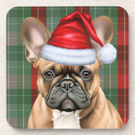 Posavasos French Bulldog with Red and Green Holiday Plaid