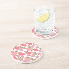 Posavasos Fresas frescas de diseño a cuadros rosado genial p