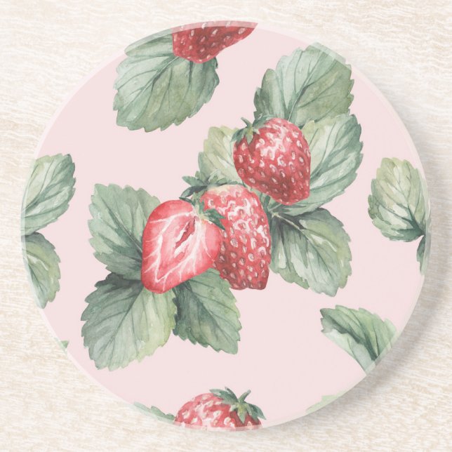 Posavasos Fresas maduras para el verano: rosa acuarela (Frente)