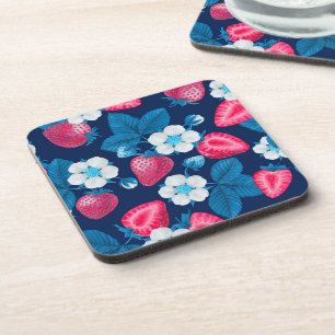 Posavasos Fresas rosas en azul