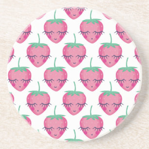Posavasos Fresas sonrientes para dormir, lindo patrón.