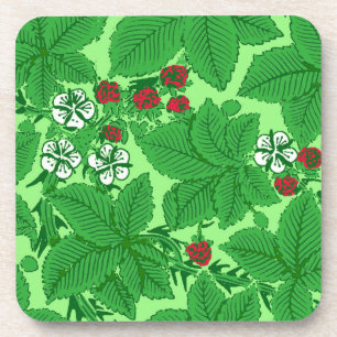 Posavasos Fresas y hojas de estilo Art Nouveau, verde limón