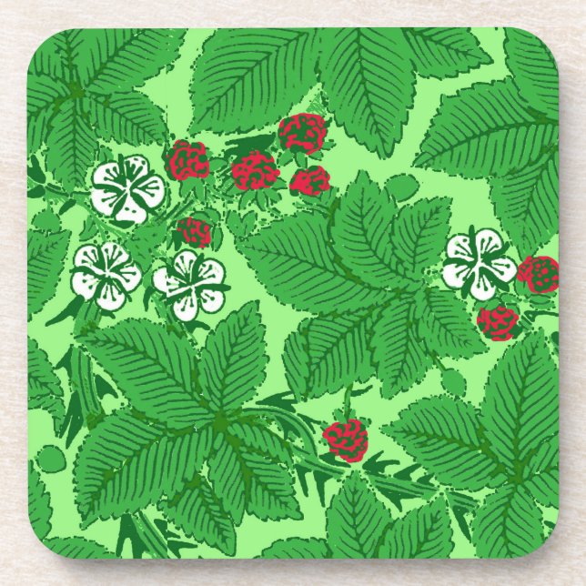 Posavasos Fresas y hojas de estilo Art Nouveau, verde limón (Frente)