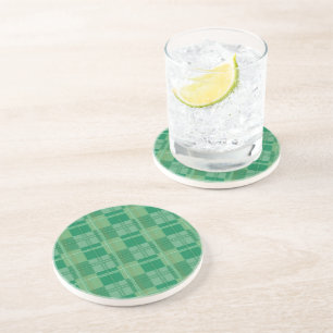 Posavasos Fresca estética de cuadros esmeralda y salvia