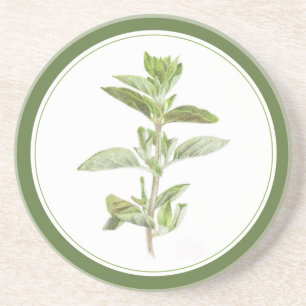 Posavasos FRESH OREGANO Round Sandstone Coaster -texto Verde