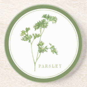 Posavasos FRESH PARSLEY Ronda Sandstone Coaster + texto Verd