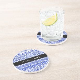 Posavasos Fret griego, llave de meandro mixta, azul, tu nomb