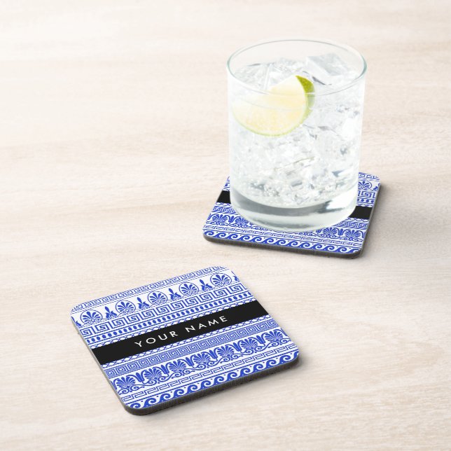 Posavasos Fret griego, llave de meandro mixta, azul, tu nomb (Lado Derecho)