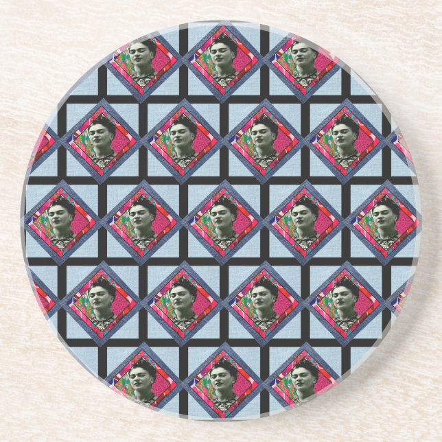 Posavasos Frida Kahlo Retro Pink Denim (Frente)