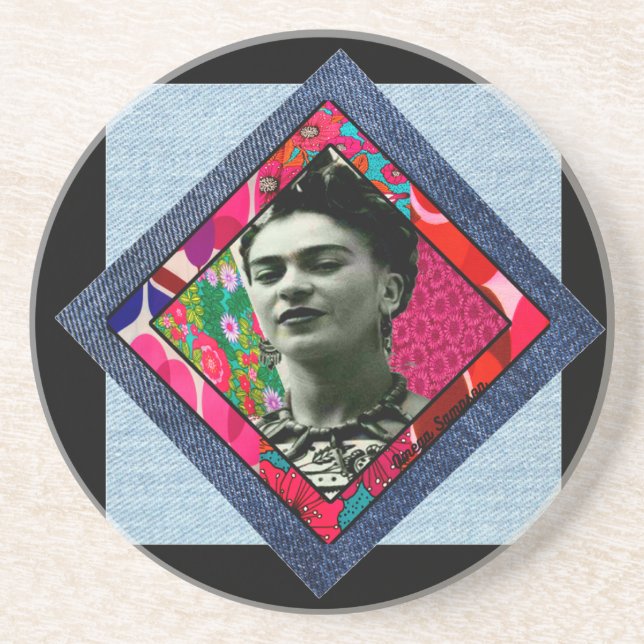 Posavasos Frida Kahlo Retro Pink Denim (Frente)