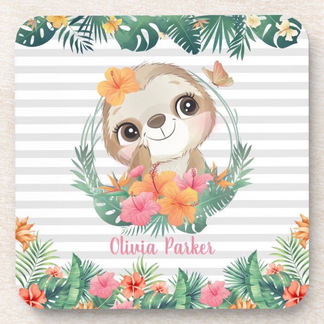 Posavasos Fronteras tropicales Hibiscus Flowers Sloth Person (Frente)
