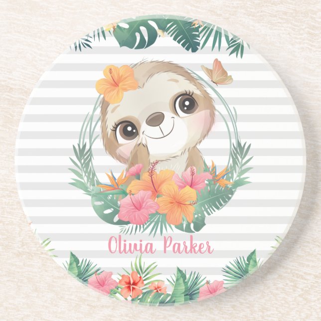 Posavasos Fronteras tropicales Hibiscus Flowers Sloth Person (Frente)