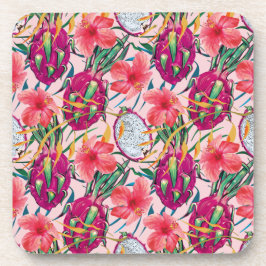 Posavasos Fruta de Dragón Floral Tropical Moderna Palma Verd