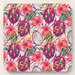 Posavasos Fruta de Dragón Floral Tropical Moderna Palma Verd