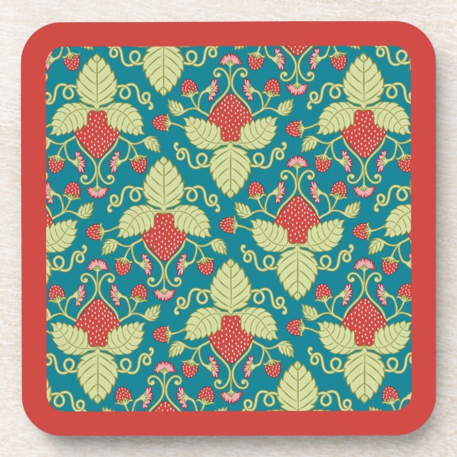 Posavasos Fruta de fresa roja, flores y carreras (Frente)