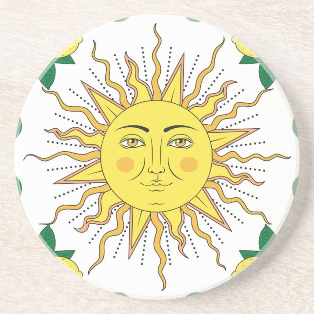 Posavasos Frutas de limón tropical, cara de sol. (Frente)