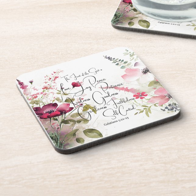 Posavasos Fruto del Espíritu floral rosa (Lado Izquierdo)